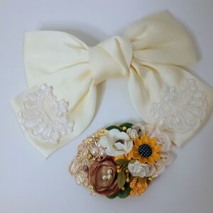 Elegant Cream Hair Bow with Floral Accents
